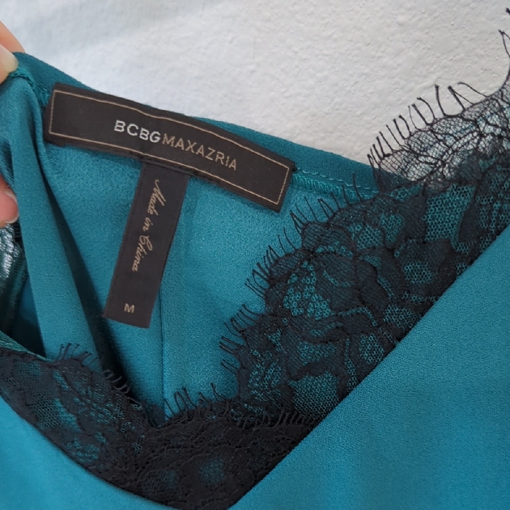 BCBGMaxAzria Teal Dress with Black Lace Detail - Picture 3 of 7